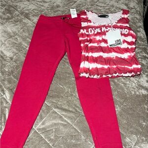 Love Moschino Pink & White Tie-Dye Tank with Pink Leggings